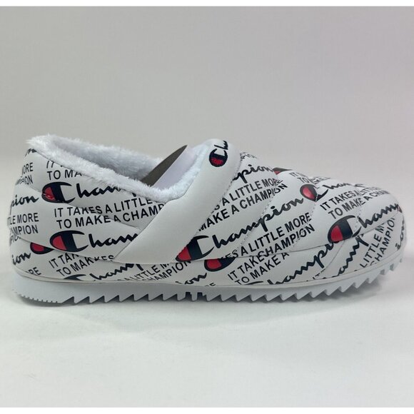 Champion Varsity Reflective Logo Silver / Black Fux Fur Slippers Unisex - Picture 5 of 10